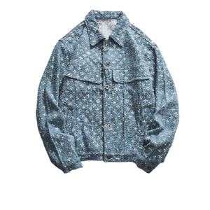 เสื้อแจ็คเก็ตยีนส์ผู้ชาย ลายดอกไม้ ผ้าฝ้าย ปกคอพับ สไตล์ลำลอง ใส่ได้ในฤดูใบไม้ร่วง ทรงปกติ ติดกระดุมแถวเดียว - Product Image 1