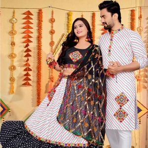 Premium Special Navratri Couple Combo Cotton Lehenga Choli And <b>Men</b> Cotton <b>Kurta</b> Pant Set Wholesale Rate By Royal Export - Product Image 2