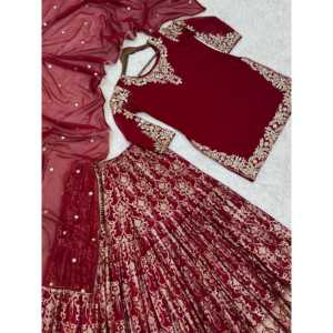 Top elegante para mujer: conjunto de Sharara y Dupatta con bordado y trabajo de secuencia - Product Image 6