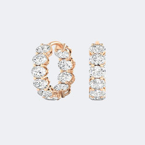 4.00CTW Oval Cut Bar Set Hoop Diamond Earrings - Product Image 6