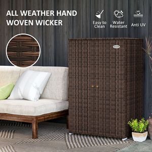 Mobiletto porta asciugamani da piscina in rattan marrone misto con ripiano rimovibile e cassetto, contenitore da esterno con ripiani - Product Image 5