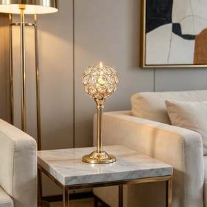 Golden Crystal Ball <b>Candlestick</b> <b>Holder</b> 22cm Tall <b>Brass</b> Home Decoration Wedding Decor - Product Image 3