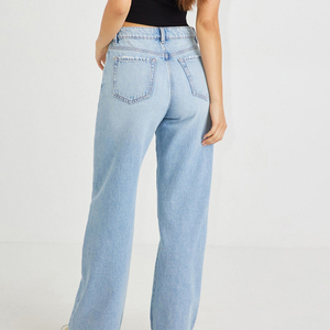 Pantalones vaqueros de mujer de cintura alta, pierna recta, lavado claro, corte holgado, largo completo, informales, de tela de algodón lavado a la piedra, para primavera - Product Image 2