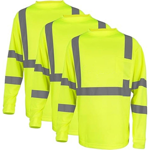 Men's High Visibility Reflective Long Sleeve Safety <b>Shirt</b> Breathable Polyester Workwear Style Round Neck Solid Color Casual - Product Image 4