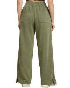 Pantalon de jogging ample en molleton vert olive pour femme, taille élastique avec cordon de serrage, décontracté, doux et confortable pour la détente - Product Image 2
