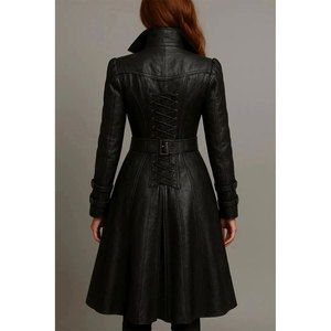 Women's Steampunk Top Faux Leather Trench Coat <b>Corset</b> Back <b>Gothic</b> Overcoat Wholesale - Product Image 2