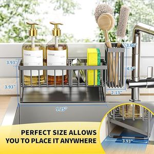 Organizzatore per Lavello con Portaspazzole e Portasponge in Acciaio Inox 304 Antiruggine, Soluzione di Stoccaggio per Dispenser di Sapone da Cucina - Product Image 5