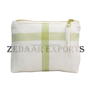 Pochette de rangement à fermeture éclair en lin à rayures cosmétiques Organisateur de maquillage de grande capacité fait à la main avec logo personnalisé OEM & ODM disponible - Product Image 4
