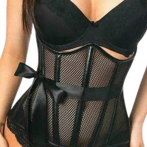 Sexy Black Mesh Corset Dress Sleeveless Sweetheart Neckline Bodycon Mini Club Dress With Bow <b>Decoration</b> Adult Outfit - Product Image 4