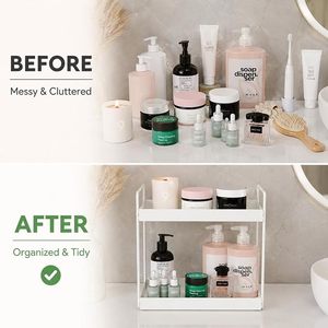 Organizador de Baño de Metal Blanco de 2 Niveles, Estante Vertical para Encimera - Product Image 5
