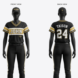 Ensemble d'uniformes de softball en polyester spandex premium 280 GSM, beige, avec panneau latéral à rayures fines, logo personnalisé en twill sublimé - Product Image 5