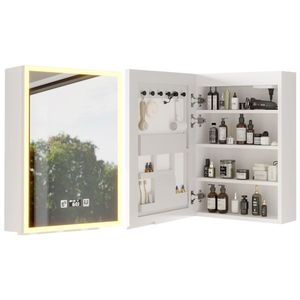 Moderno Armadietto a Specchio LED 20x28 in Truciolato Bianco con Cornice in Acrilico, 1 Porta, 4 Ripiani, Display Ora e Temperatura - Product Image 2