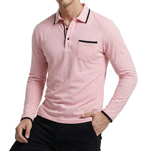 เสื้อโปโลแขนยาวผู้ชายแบบปรับแต่งได้ แต่งขอบตัดกัน ผ้าฝ้ายปิเก้ GSM สูง ราคาขายส่ง เสื้อโปโลคุณภาพสำหรับผู้ชาย - Product Image 4
