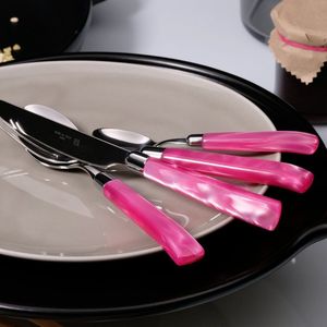 Juego de Cubiertos Modernos Ecológicos con Mangos de Resina Rosa, Acero Inoxidable Pulido Espejo para Decoración de Mesa en el Hogar, Hasan Craft - Product Image 1