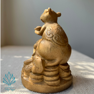 Statue distinctive du zodiaque asiatique en bois d'agar, forme compacte, statue du Rat, décoration Feng Shui, sculpture animale du Nouvel An de My Aga - Product Image 3