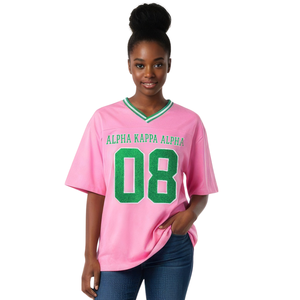 AKA Oversized Chenille Football Jersey Tee Pink Greek Sorority Apparel Women Premium Cotton - Product Image 1