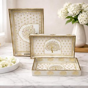 Plateau de service rectangulaire en bois moderne décoratif, fait main et gravé, pour cadeau de mariage ou présentation sur table - Product Image 4