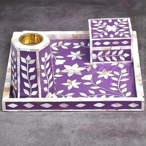 Classic Aaliya <b>Bukhoor</b> Incense Set handcrafted resin <b>burner</b> with mother of pearl and bone inlay tray for timeless elegance - Product Image 6
