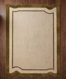 Tapis rectangulaire classique avec centre bleu et bordure crème marine, en laine tuftée, antidérapant, pour salon - Product Image 5