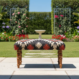 Banc en kilim tissé à la main en laine et jute avec pieds en bois, design traditionnel antique, éco-responsable, fait main, ottoman pour chambre à coucher - Product Image 6
