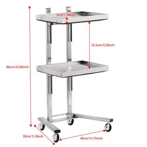 Carrello a 2 Ripiani in Acciaio Inossidabile per Salone di Bellezza e SPA, con Doppio Vassoio Portaoggetti e Costruzione Resistente - Product Image 4
