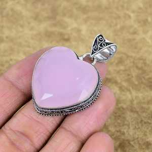 Pendentif en calcédoine rose naturelle facettée, fait main, en argent sterling 925, forme cœur, pierre précieuse, bijoux vintage - Product Image 1