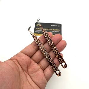 <b>Leopard</b> Print 65 Degree Slim <b>Boot</b> and 90 Degree Skinny Lash Tweezers Stainless Steel Custom Logo Printing - Product Image 6