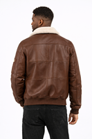 Blouson aviateur en cuir véritable marron pour homme avec col en fourrure sherpa crème - Style classique d'hiver, blouson aviateur B3