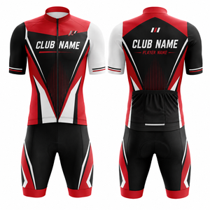 Conjunto de Jersey de Ciclismo Personalizado MEGAMAPLE Unisex, Rojo, Negro y Blanco, Impresión por Sublimación, Nombre del Club, Transpirable, 100% Poliéster, Uniforme para Adultos - Product Image 1