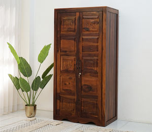 Armario Independiente de Madera Maciza con Diseño de Elefante, Armario de Madera Marrón de 2 Puertas con 6 Estantes de Almacenamiento, Mueble Almirah - Product Image 1