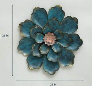 Décoration murale en métal bleu de luxe, sculpture florale 3D, art mural floral fait main, moderne, pour salon, chambre, bureau, décoration murale suspendue - Product Image 6