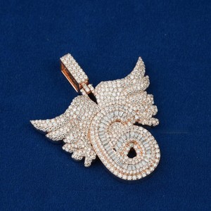 Collier pendentif numéro 6 en forme d'aile, style Hip Hop, serti de moissanite VVS, en argent sterling 925, bijoux personnalisés pour rappeurs, pour hommes - Product Image 1