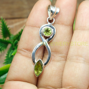 จี้เงินแท้ 925 รูปทรงบิดเกลียว ประดับพลอยเพอริดอทสีเขียวธรรมชาติ งานแฮนด์เมด ดีไซน์เนอร์ จี้สำหรับผู้หญิง ขายส่งเครื่องประดับ - Product Image 6