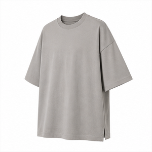 T-shirt Homme Oversize à Manches Courtes Col Rond en Coton Gris Pierre Brossé Coupe Cocon Personnalisé MTS-OVR-0005 - Product Image 3