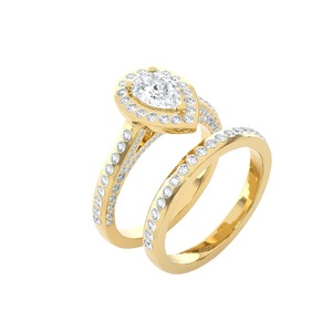 Anillo de Compromiso con Diamante Cultivado en Laboratorio, Corte Pera, 2.5CT, Oro Amarillo, con Halo, Anillo de Boda, Venta al Por Mayor - Product Image 3