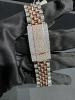 Montre de luxe en acier inoxydable argenté avec moissanite, mouvement à quartz analogique, boîtier rond, bijou de mode avec affichage de la date