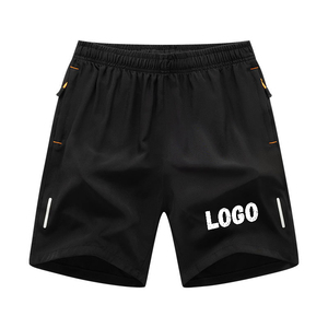 Shorts de sport pour homme, noirs, unis, avec taille élastique, cordon de serrage, poche zippée, style athlétique - Product Image 2