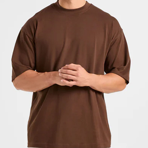 T-shirt Homme Oversize 100% Coton Épais Couleur Unie Anti-boulochage Épaules Tombantes Longueur Longue Manches Courtes Tricoté - Product Image 3