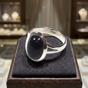 Modern Black Onyx Cocktail Ring 925 Silver Plated Oval Bezel Setting Unisex Fashion Jewelry Daily Wear Gift - Product Image 3