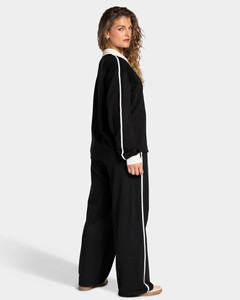 Pantalon de jogging large noir personnalisé OEM pour femme avec bande latérale, en coton mélangé respirant, pour l'hiver - Product Image 4