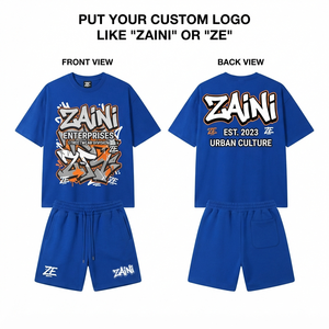 เสื้อยืดแขนสั้นเซ็ต ZAINI สำหรับผู้ชาย ผ้าเทอร์รี่โพลีเอสเตอร์ 100% 280 GSM สีน้ำเงินรอยัล ปักโลโก้แบบนูน ปักมือ รับผลิตแบบ OEM ODM ระบายอากาศได้ดี - Product Image 1
