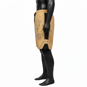 Pantalones Cortos Deportivos Ligeros de Poliéster para Hombre, Color Beige y Negro, Paneles de Malla en Contraste, Logotipo con Transferencia Térmica - Product Image 3