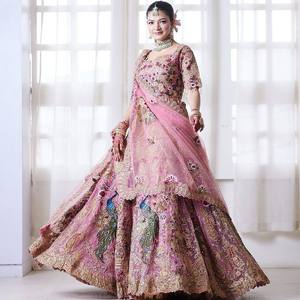 Divyam Creation Lehenga Choli Traditionnel Brodé en Tulle Gaufré, Séchage Rapide, Extensible, Réversible, Longueur Ras du Sol, Tenue de Mariage - Product Image 4