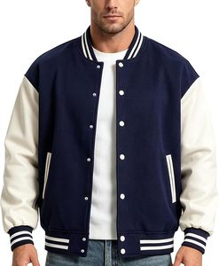 Veste universitaire marine et blanche pour homme, coupe classique, fermeture boutonnée, style preppy, tenue d'automne, design bicolore uni - Product Image 1