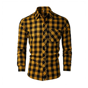 Flannel <b>Hawaiian</b> Shirt Long Sleeve Plaid with Stand Collar Button Down Design Regular Fit Motorcycle Jacket for Men - Product Image 1