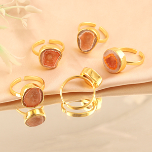 Wholesale Brass Druzy Agate Elegant <b>Adjustable</b> <b>Rings</b> 18k Gold Plated Minimalist Statement Unique Women Fashion Jewelry - Product Image 5