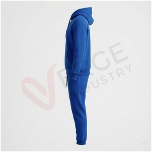 Ensemble de survêtement bleu à capuche pour homme, manches longues, couleur unie, respirant, coupe décontractée, pour l'automne, avec cordon de serrage - Product Image 3