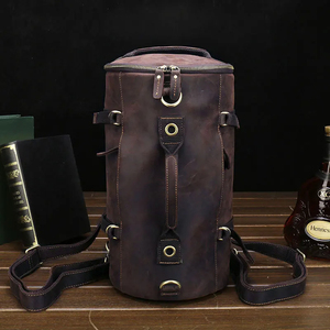 Genuine Leather <b>Duffel</b> <b>Bag</b> 30-40L with Adjustable Strap Zipper Closure Men's Casual Travel Backpack Solid Color Durable Canvas - Product Image 3