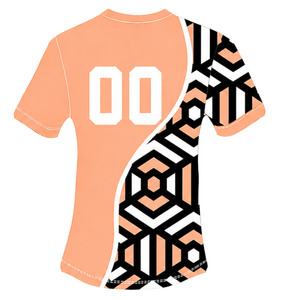 Camiseta de Rugby Geométrica en Negro, Blanco y Durazno, Manga Corta, Cuello Redondo, Personalizable, Transpirable, para Entrenamiento Deportivo, Ropa Deportiva de Alto Rendimiento - Product Image 2