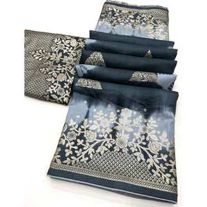 DISEÑADOR VISCOSA SEDA JACQUARD TEJIDO TRABAJO SAREE CON BLUSA SIN COSTAR NEGRO - Product Image 2